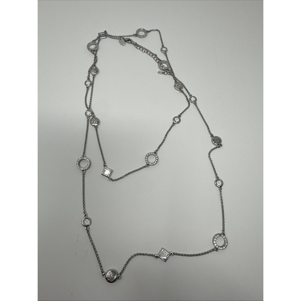 Lia Sophia Sultry Cut Crystals & Silver Rings Long Necklace Statement Round